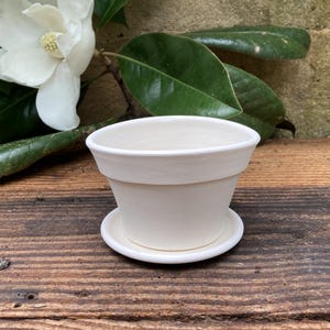 SMALL FLOWER POT #28 white clay planter with saucer - white terracotta - for cactus, succulents, small houseplanrts - handmade - unique