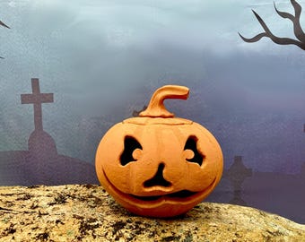 TERRACOTTA JACK O LANTERN #56 Ceramic Halloween pumpkin. Handmade studio pottery. One of a kind.