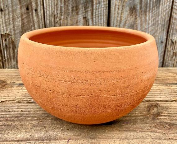 ROUND TERRACOTTA PLANTER #31. Porous clay flower pot for healthy plants. Handmade studio Pottery.