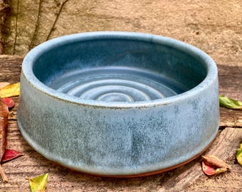 STONEWARE DOG BOWL #66. Wheel thrown ceramic food dish for pets. One of a kind.