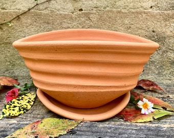 TERRACOTTA CLAY PLANTER #29. Free-form flower pot with saucer. Handmade studio pottery.
