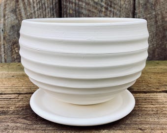 HANDMADE CERAMIC PLANTER #66. Artisan earthenware flower and saucer. One of a kind.