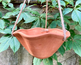 CERAMIC HANGING PLANTER #5. Handmade terracotta clay pot for houseplants. Unique studio pottery.