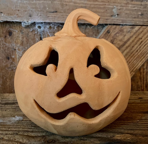 TERRACOTTA PUMPKIN #23 Ceramic jack o lantern. Each one wheel-thrown, hand-carved and unique.