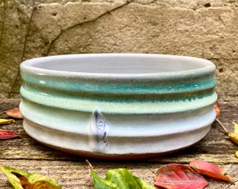 STONEWARE DOG BOWL #68. Wheel thrown ceramic food dish for pets. One of a kind.