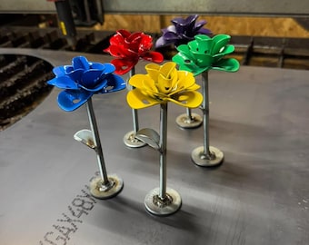 Rosas de metal pintadas, juego de 5, color personalizado a elegir