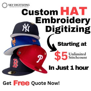 Hat Logo Embroidery Digitizing Service, Custom Design, JPG to EMB, Image Digitizing