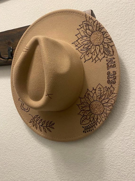 Hand Burned University Felt Fedora: Wide Brim Western Hat - Etsy display picture 2