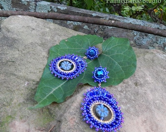Blue Boho Earrings / Czech Bead Handwoven / Summer Handmade Earrings / Vibrant Blue / Anniversary Gift for Her