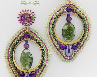 Peacock Feather Eyes Large Spectacular Seed Bead Earrings