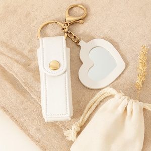 Lipstick Pouch Keychain – With Mirror & Keyring | Portable Leather Charm Bag for Lip Balm Hand Lotion