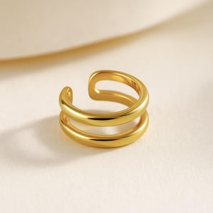 Double Hoop Ear Cuff – 925 Sterling Silver with 18K Gold Plating | Fake Piercing Earring | No Piercing Cartilage Cuff | 1 Piece