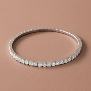 Sterling Silver CZ Tennis Bracelet: Dainty Sparkle Slip-On, Rhodium Finish