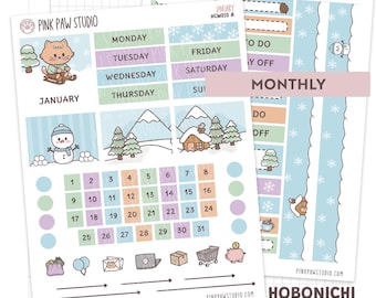 January- Winter Hobonichi Monthly Cousin Kit Planner Sticker Sheets - Etsy