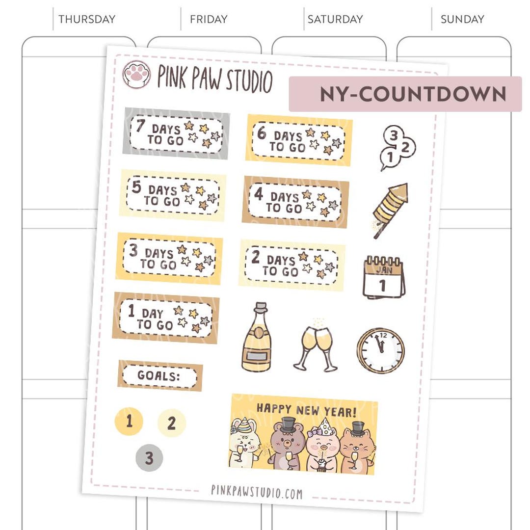 New Year 2026 Countdown Sticker Sheet, Hobonichi, Kinbor, Happy Planner ...