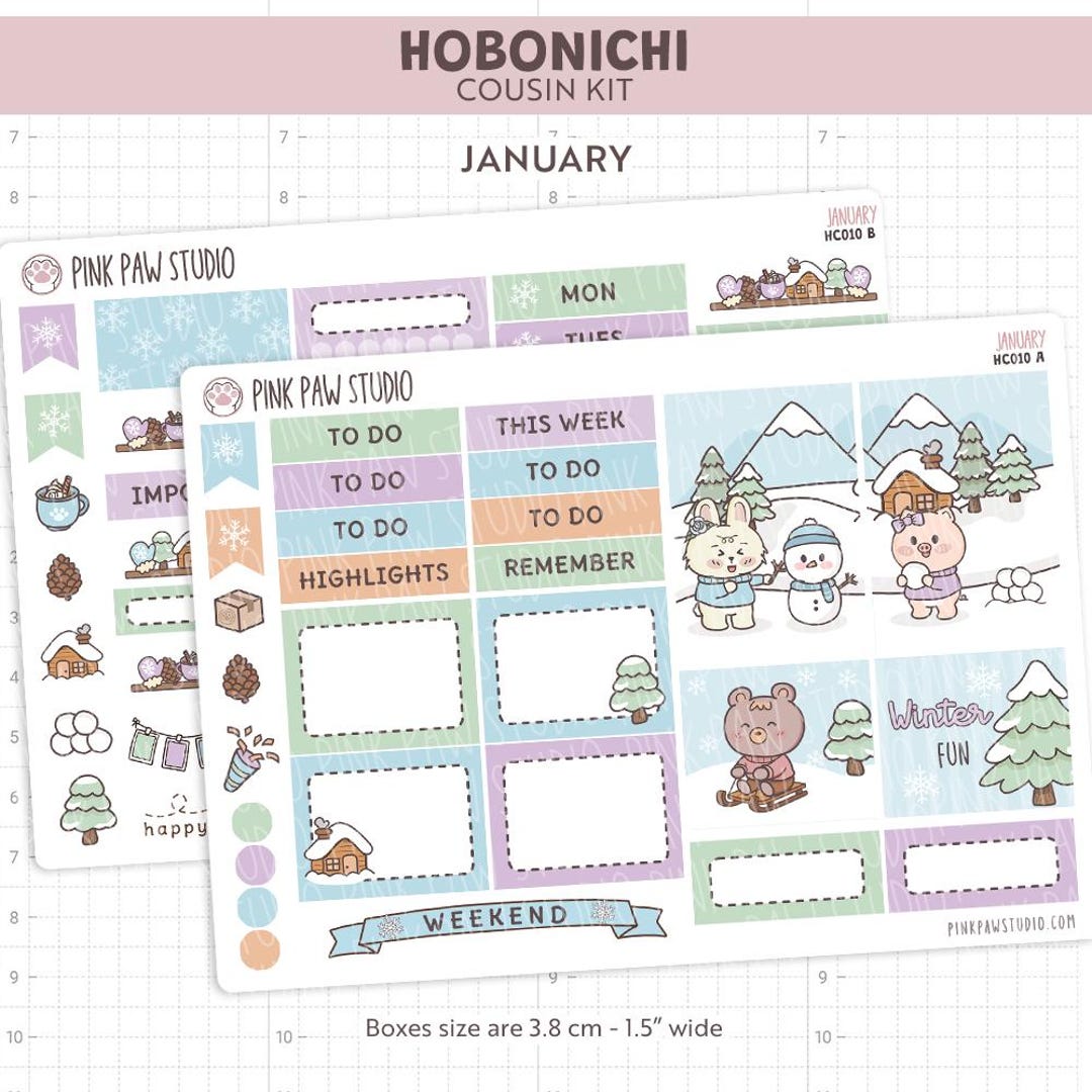 January - Winter Hobonichi Cousin Kit Planner Sticker Sheets, Weekly ...