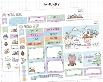 January - winter Hobonichi Cousin Kit planner sticker sheets, weekly deco