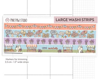 Summer market LARGE washi strips sticker sheet, Hobonichi, Kinbor, Happy planner, Bullet journal.