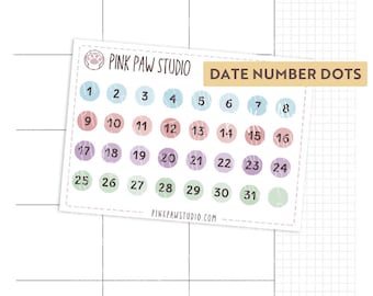 Date Number Dots - Birthday Bash Collection planner sticker sheet, Hobonichi cousin or weeks, Kinbor, Happy planner, Bullet journal.