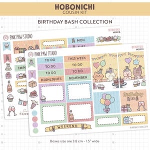 Fogli di adesivi per planner Birthday Bash Hobonichi Cousin Kit, decorazioni settimanali
