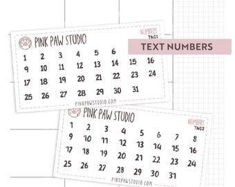 Text Numbers planner sticker sheet.