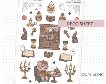 Haunted Library Journal stickers C, Hobonichi, Kinbor, Happy planner, Bullet journal.