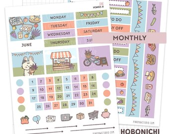 Summer market Hobonichi Monthly Cousin Kit planner sticker sheets
