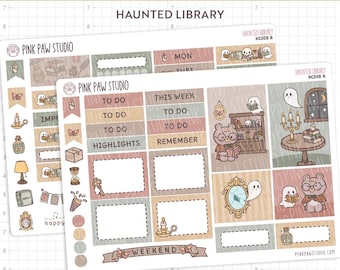 Haunted Library Hobonichi Cousin Kit planner sticker sheets, weekly deco