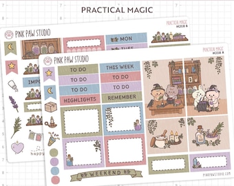 Practical Magic Hobonichi Cousin Kit planner sticker sheets, weekly deco