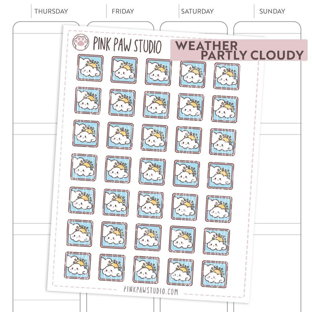 Partly Cloudy Weather Planner Sticker Sheet, Hand Drawn Illustrations ...