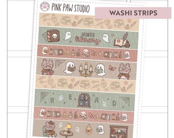 Haunted Library washi strips sticker sheet, Hobonichi, Kinbor, Happy planner, Bullet journal.