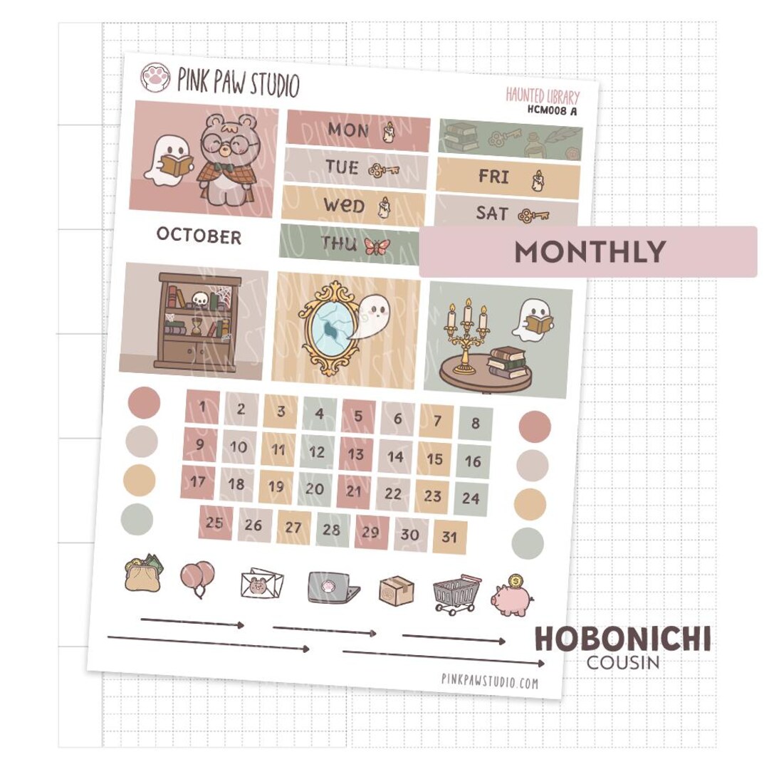 Haunted Library Hobonichi Monthly Cousin Kit Planner Sticker Sheets - Etsy