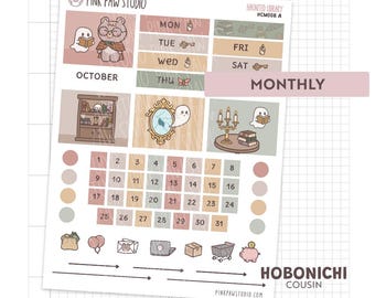 Haunted Library Hobonichi Monthly Cousin Kit planner sticker sheets