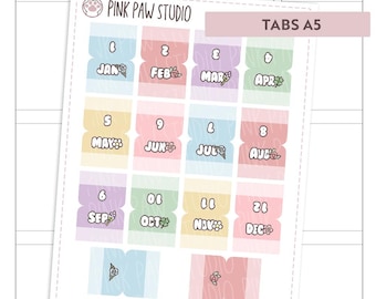 Monatliche Tabs Pastell, Hobonichi, Kinbor, Bullet journal.