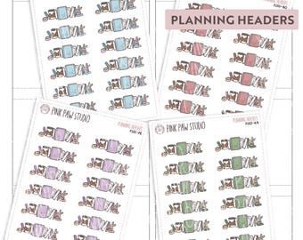PLANNING HEADERS planner sticker sheet, Hand drawn illustrations, Hobonichi cousin or weeks, Kinbor, Happy planner, Bullet journal.