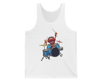 Muppets Animal Rocking Drummer Unisex Jersey Tank Top, Music Lover Gift, Band Merch, Festival Wear, Summer Apparel, Cute Graphic Tank