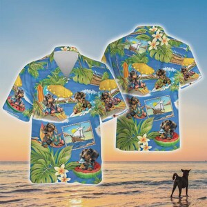 Dachshund Hawaiian Shirt For Men Women, Funny Vacation Beach Aloha Shirt, Tropical Hawaii Summer Beach Shirt, Dog Lover Hawaiian Shirt