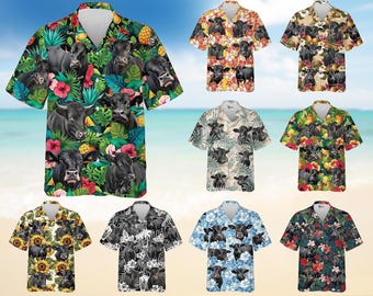 Cattle Black Angus Hawaiian Shirts for Men, Tropical Cow Casual Button Down Summer Aloha Beach Shirt, Summer Hawaiian Shirt, Beach Vacation