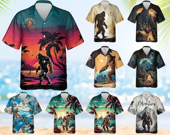 Funny Bigfoot Hawaiian Shirt, Sasquatch Summer Beach Shirt, Mens Button Down Shirt, Tropical Summer Funny Bigfoot Aloha Shirt for Men