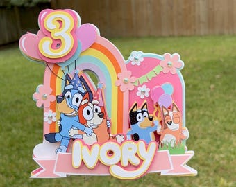 Aangepaste Bluey-verjaardagstaarttopper • Gepersonaliseerd feestdecor