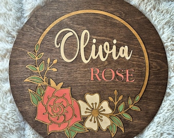 Custom Wooden Hand Painted with Rose and Flower Nursery Sign