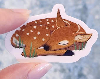 Sleeping Fawn Sticker | Cute Woodland Animal, Baby Deer, Vinyl Decal for Water Bottle, Laptop, Sketchbook, Journaling, Stationery