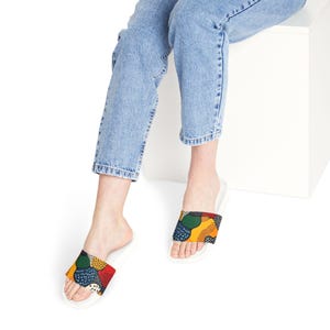 Colorful Women&#39;s Removable-Strap Sandals | Summer Footwear, Beach Shoes, Boho Chic, Vacation Slides, Trendy Sandals