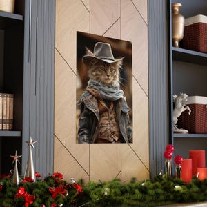 Whimsical Cat Cowboy Poster, Vintage Cat Art, Unique Wall Decor, Gift for Cat Lovers, Hilarious Home Accent, Fun Cat Print