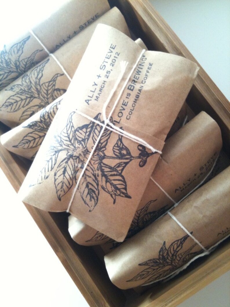 Coffee Wedding Favors. Set of 50 freshly roasted coffee favors with custom rubber stamp by Apropos Roasters. image 2