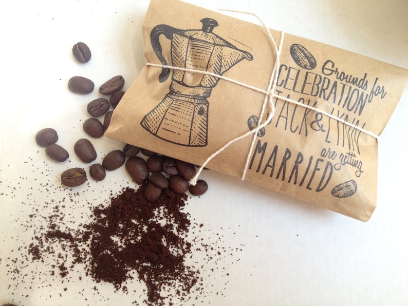 Adorable Bridal Shower Favors. Custom Party Favors. Freshly roasted coffee-Grounds for celebration. Set of 30. image 2