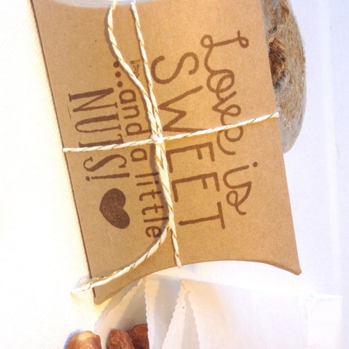 Cute bridal shower favors..Love is Sweet, and a little NUTS. Set of 30 Ready to ship. Edible wedding shops favors.