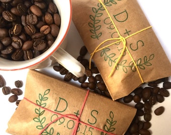 Coffee Wedding Favors. Freshly roasted coffee favors with custom stamp unique to you. Made to order. Set of 50.