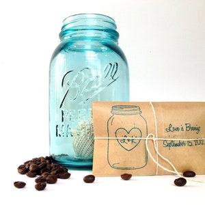 Coffee Wedding Favors. Set of 50 freshly roasted coffee favors with custom rubber stamp by Apropos Roasters. image 1