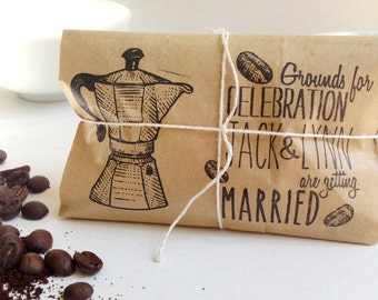 Adorable Bridal Shower Favors. Custom Party Favors. Freshly roasted coffee-Grounds for celebration. Set of 30.